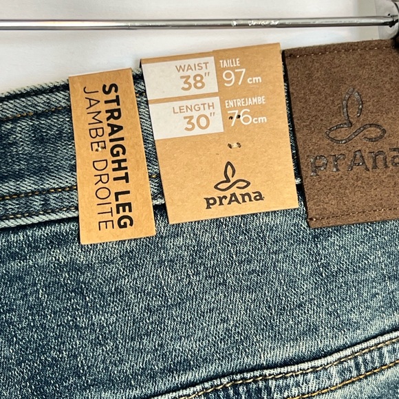 PrAna Axiom Jeans Mens 38x30 Blue Antique Stone Wash Straight Leg Organic Denim - Picture 3 of 6